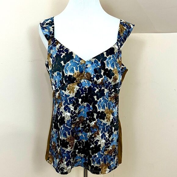 Ann Taylor Factory Brown Floral Satiny Career Tank Blouse L NWT - Picture 1 of 6